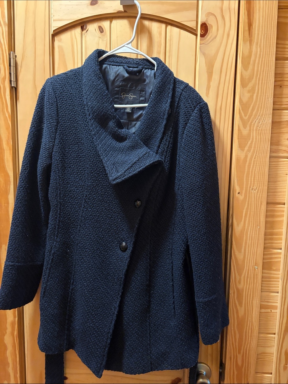 Jessica Simpson Navy Textured Shawl Collar Peacoat